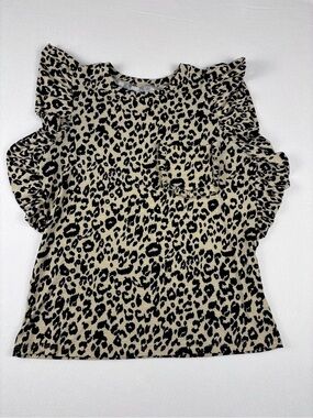 Leopard Print Ruffle Sleeve Top - Beige/Black women’s Large